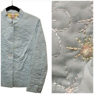 Sz Petite Small Sigrid Olsen Mint Sport Blazer Embroidered Embellishments